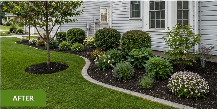 After — Overgrown beds, replanted & clean-edged